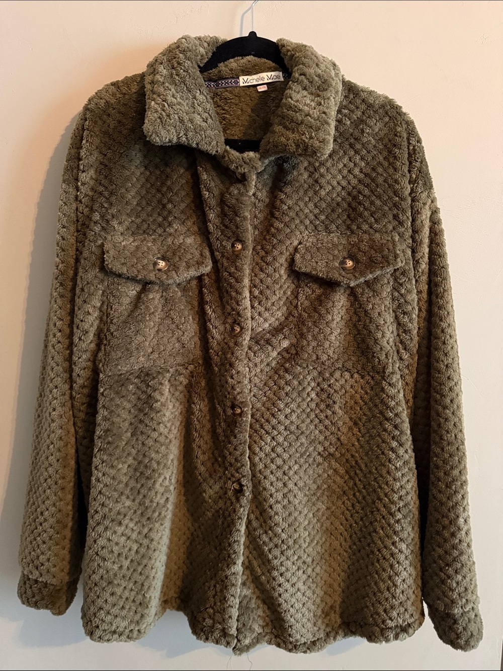 Michelle Mae Olive Plush Button-Up Shacket